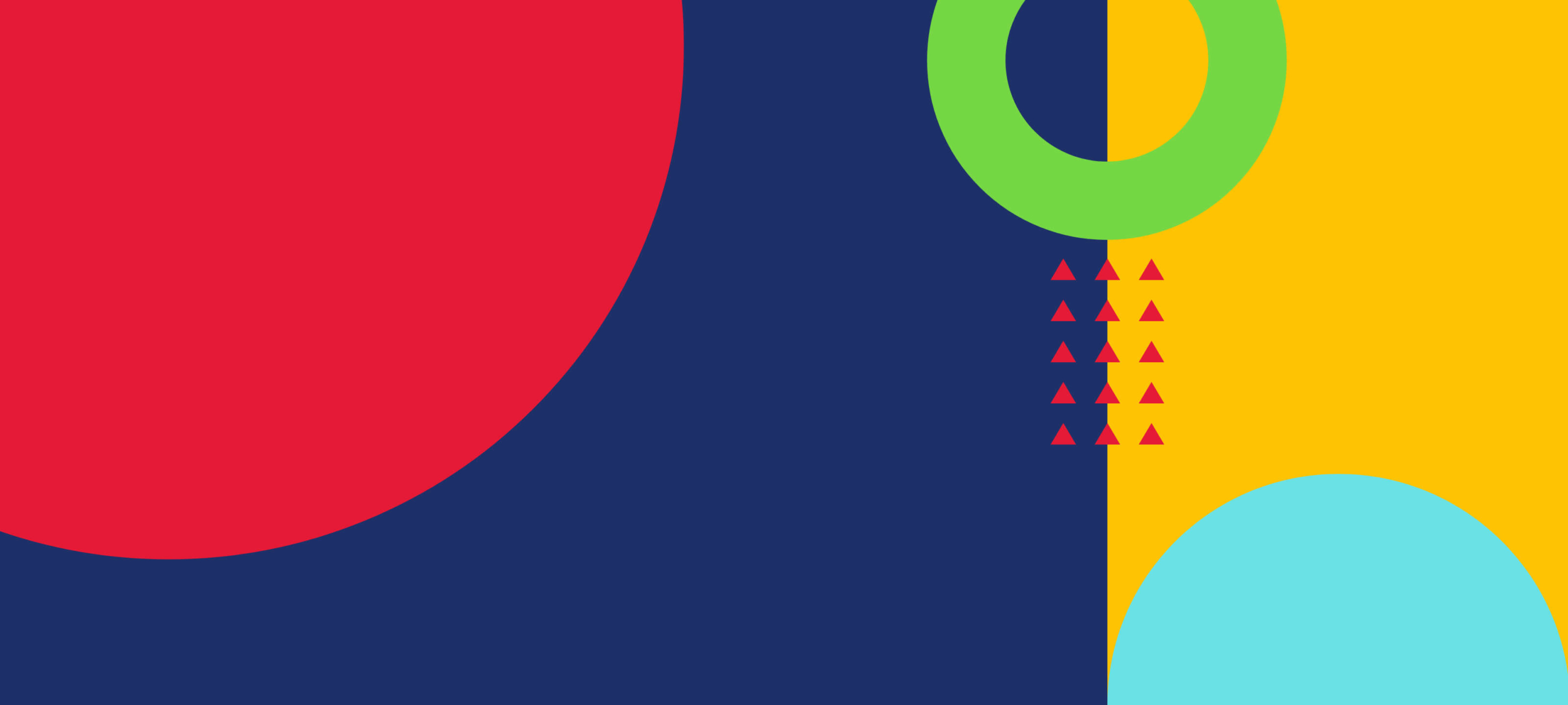 Red, green, yellow, and blue shapes on navy blue background