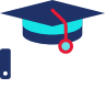 Graduation cap above hand holding palm up
