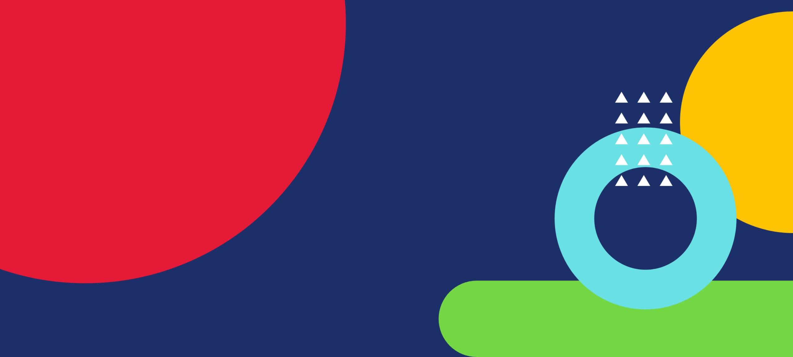 Red, green, yellow, blue, and white shapes on navy blue background