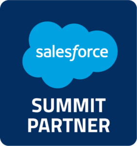 Salesforce logo on navy blue block with white text