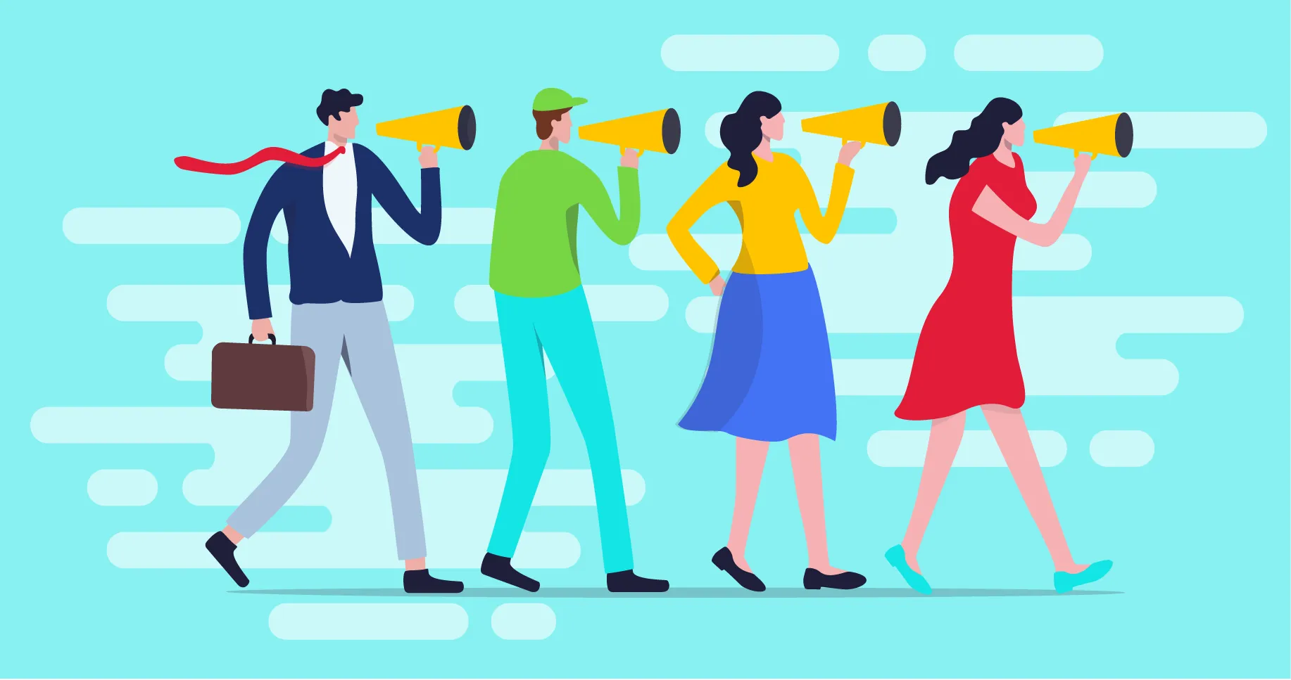 Illustration of a group of people holding megaphones